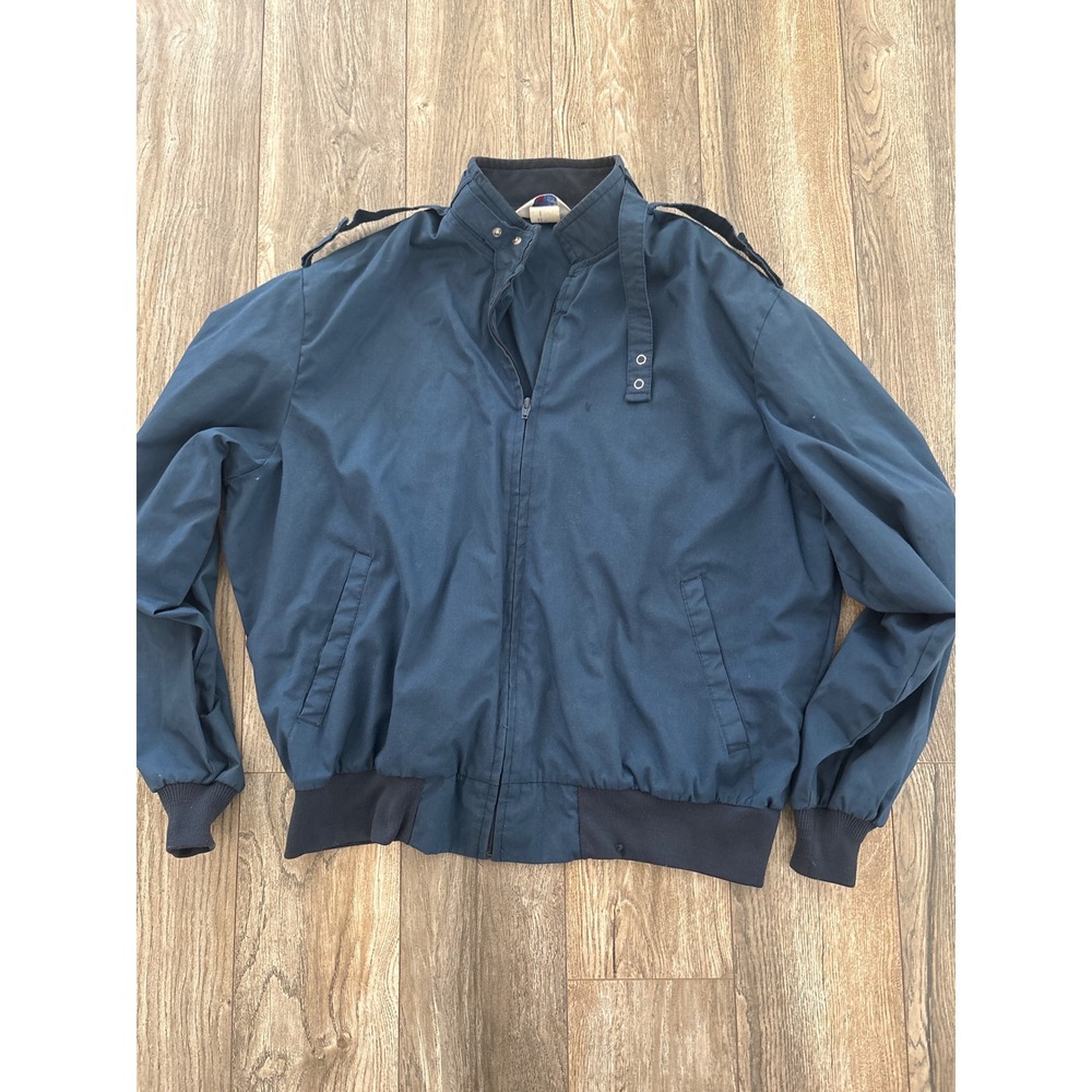 Vintage 80's MBA Navy Blue Bomber Jacket Mens XL Made in USA Epaulets Full Zip
